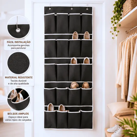 Sapateira Organizadora 10 Pares Multiuso para Calçados 45cm x 97cm Economia de Espaço e Fácil Instalação