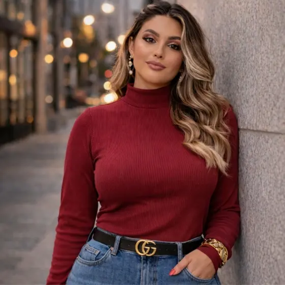 Blusa de Frio Feminina Plus Size Manga Longa Gola Alta Cacharrel Segunda Pele