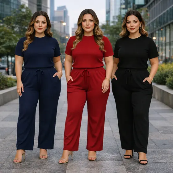 Conjunto Feminino Plus Size Elegante Fresquinho Calça Pantalona e Blusa