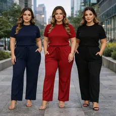 Conjunto Feminino Plus Size Elegante Fresquinho Calça Pantalona e Blusa