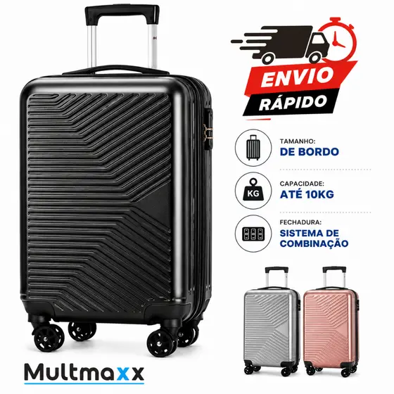 Mala de Viagem De Bordo Padrão Anac De Mão 10kg com Cadeado Senha Rodinhas 360 Multmaxx