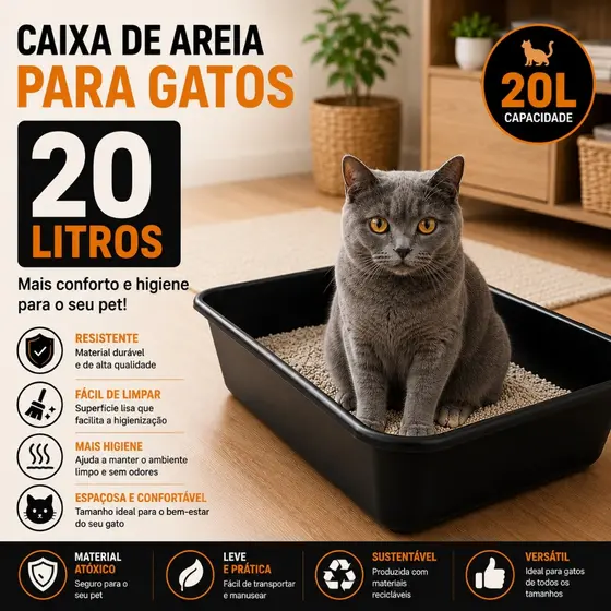 Caixa De Areia Para Gatos Tamanhos 20 e 40 Litros Resistente Para Uso Diário