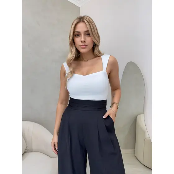 Blusinha Feminina Suplex Decote Costas Regata Blusinha Casual Dia a Dia Elegante