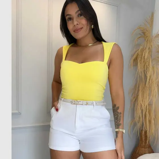 Blusa Suplex Elegante Decote Costas e Frente Blusinha Dia a Dia Primavera Verão