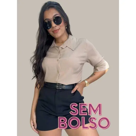 Blusa Feminina Basica Viscolinho Com Elastano Camisa Casual Elegante