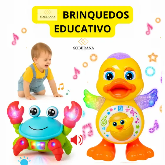 Caranguejo Fujão Pato Dançarino Patinho Brinquedo Musical Led Dança Anda Mexe com Som