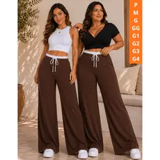 Calça Feminina Modelo Virginia Cós Alto Pantanona Tecido Ribana Confortável Casual P ao G4