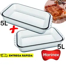 Jogo de Assadeiras de Vidro Lasanheira Marinex 5L Travessa Funda Grande Retangular Jantar Elegante