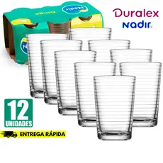 Kit 12 Copos Ginga Vidro Temperado Resistente 265ML Nadir Café Suco Design Ergonomico Multiuso