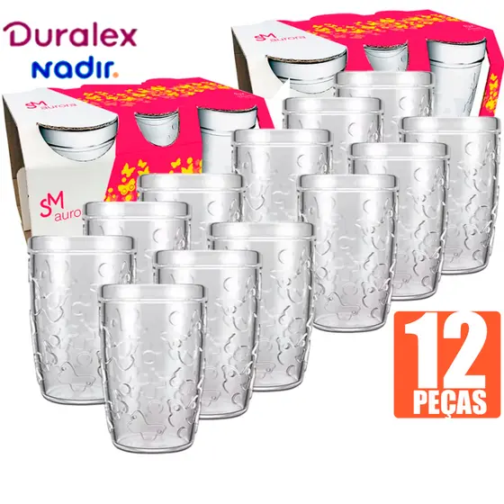 Jogo Kit 12 Copos Aurora SM Nadir 270ml Conjunto Refrigerantes Café Vidro Temperado Nadir Lanchonete