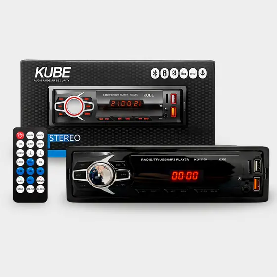Rádio Som Automotivo Kube KU-1100 MP3 Bluetooth USB AUX FM 4x25W Com Controle