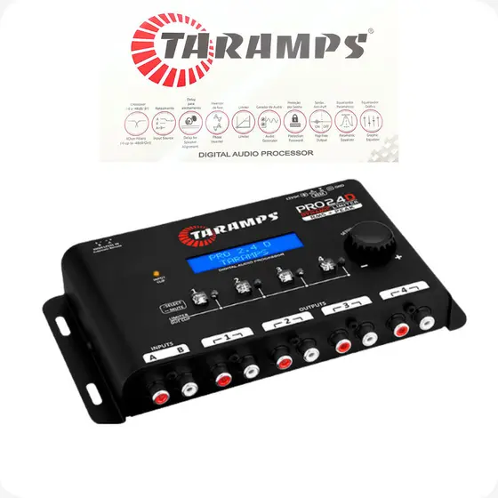 Processador De Áudio Digital Taramps PRO 2.4D 2 Entradas 4 Saídas Equalizador Crossover