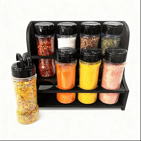 Porta Tempero Dois Andares MDF 6mm com Pote de Plástico Tampa Dosadora Dupla 130ml P/ Temperos