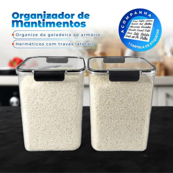 Kit 2 Potes Grande 4200ml Resistente Organizador Mantimentos Dispensa Cozinha