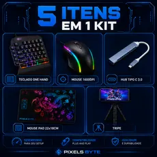 Kit Mobilador de Celular Teclado Uma Mao RGB + Mouse Gamer 1600dpi + Hub usb 3.0 Tipo C