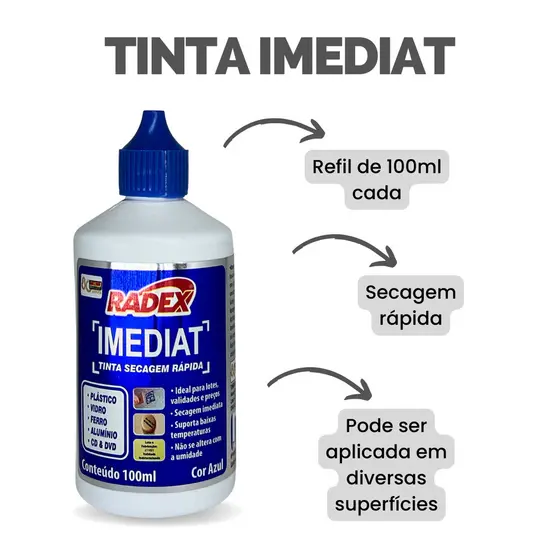 Tinta Carimbo Secagem Rápida Azul Para Plástico Vidro Rótulo Lote Preço Validade Isopor