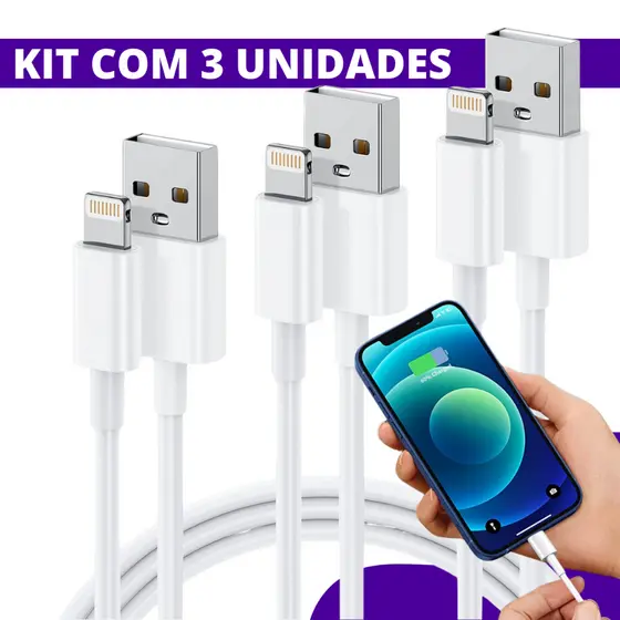 Kit 3 Cabos Turbo Compatível Com Iphone Carregador 1 Metro Usb