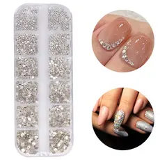Kit 12 Strass Decoração Unhas Transparente Colorido Encapsular Com Caixinha Organizadora Jóia