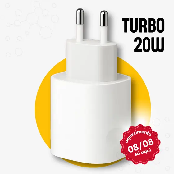 Fonte Turbo 20W Usb C Compatível Com Iphone Carregamento Rápido