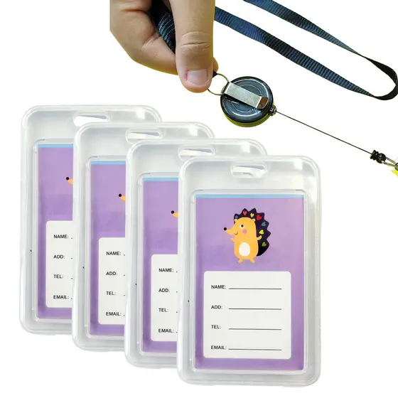 4 Un Cordão Com Porta Crachá Roller Clip Retrátil Suporte Plástico Cartão Bilhete Único