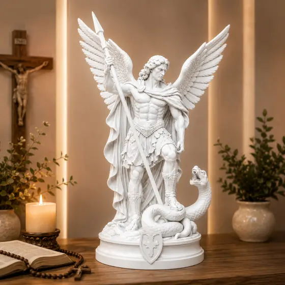 Imagem São Miguel Arcanjo Decorativa Escultura Católica Proteção Fé Cantinho de Oração Presente Religioso