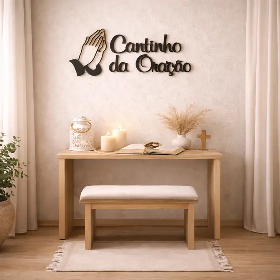 Cantinho da Oração Parede Decorativo Letreiro Religioso Quadro Fé Cristão Altar Casa Moderno Premium