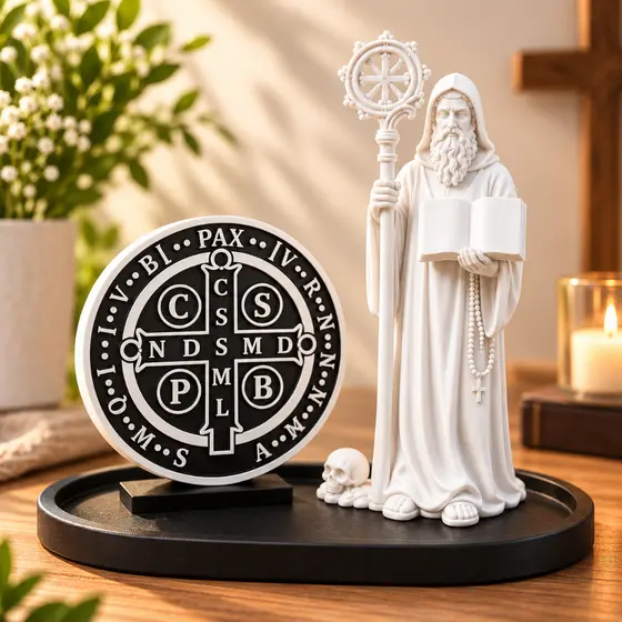Kit São Bento com Medalha Imagem Católica para Altar Cantinho de Oração Decoração Religiosa Presente