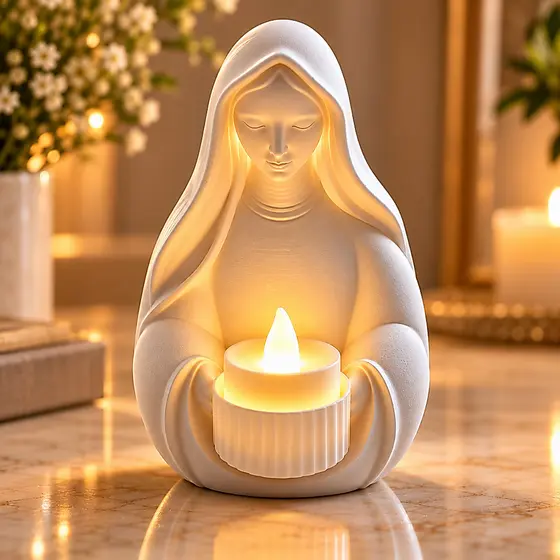 Nossa Senhora Porta Vela LED Imagem Católica 14cm Cantinho de Oração Oratório Decoração Religiosa Presente