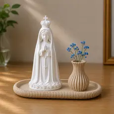 Kit Nossa Senhora de Fátima Baby Imagem Católica Decorativa Presente Religioso Cantinho de Oração Fé