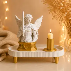 Kit São Miguel Arcanjo Cantinho da Oração Decoração Religiosa Católica Quaresma de São Miguel Busto Bandeja Porta Vela