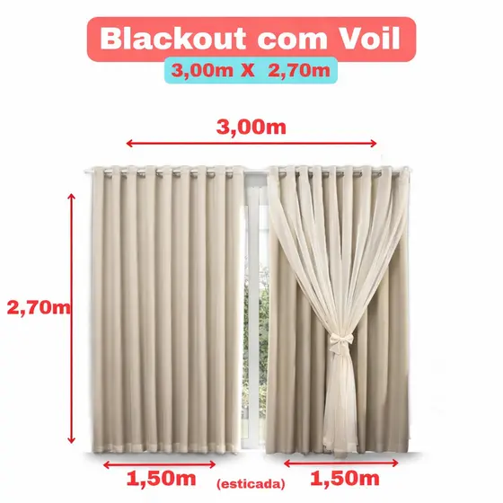 Cortina Blackout Blecaute PVC Com Voil 3,00 × 2,70 SALA QUARTO E ESCRITÓRIO PROMOÇÃO