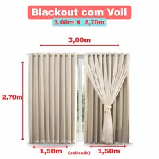 Cortina Blackout Blecaute PVC Com Voil 3,00 × 2,70 SALA QUARTO E ESCRITÓRIO PROMOÇÃO