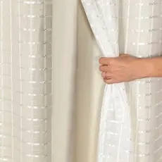 Cortina 4,00 x 2,80m Voil Xadrez C/ Forro Microfibra Para Sala Ou Quarto