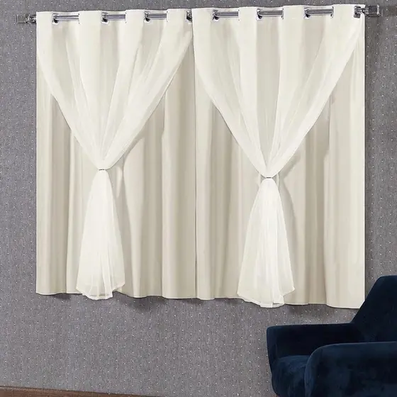Cortina Blackout Blecaute com Voil Liso 2.80m x 1.70m, 1 Parte (1,40m x 1,80m)