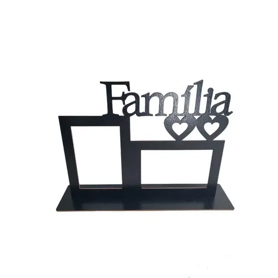 Porta Retrato Família Duas Fotos MDF Preto 10x15cm Decoração Quarto Sala Mesa Presente Moldura