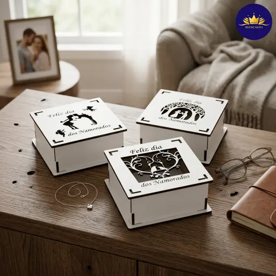 Caixas MDF Branco 3mm Dia dos Namorados 10x10x7 - Kit 50 Unidades Personalizadas