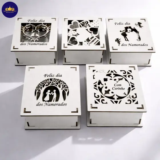 Kit 10 Caixas MDF Branco Dia dos Namorados 10x10x7 cm - Design Romântico e Durável