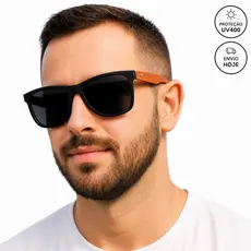 Óculos de sol de Madeira Bambu Premium Masculino Quadrado,  Proteção UV400