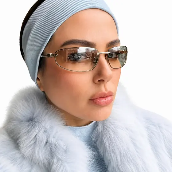 Óculos Feminino Oval Metal Premium Lente Transparente Sol Moda Proteção UV400