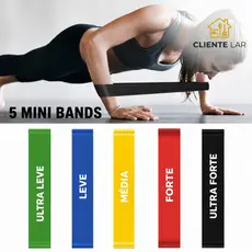 Kit Mini Band 5 Faixas Elásticas de Tensão Muscular  para Treino