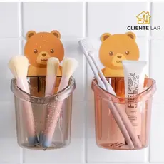 Suporte para Escova e Pasta de dente De Acrilico Banheiro Desenho Urso Com Adesivo Cores Aleatórias