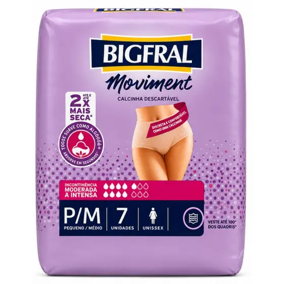 FRALDA BIGFRAL MOVIMENT CALCINHA DESCARTAVEL PEQ/MED C/7