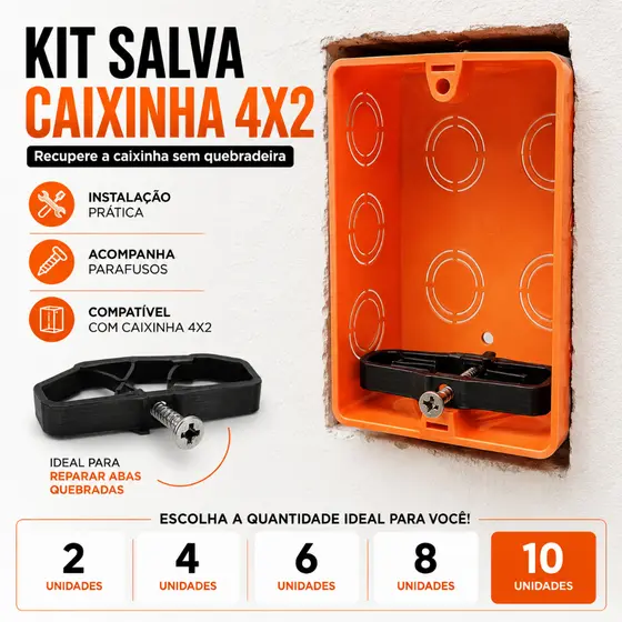 Salva Caixinha 4x2 Kit Save 4x2 Suporte para Tomadas Na Parede Kit Caixa Acoplada Universal Tomada