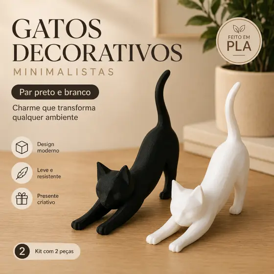 Par Gatos Decorativos Minimalistas Preto Branco | Escultura Moderna Mesa Sala Presente