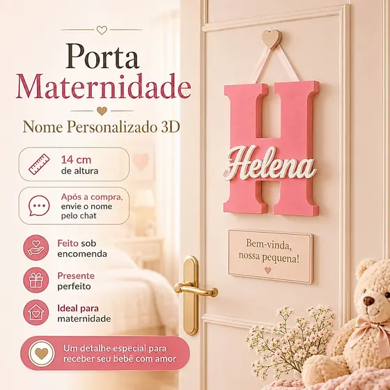 Porta Maternidade Personalizada 3D para Quarto de Bebê – 14 ou 20 cm
