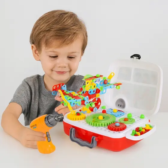 Kit de Ferramenta Infantil de Montar com Maleta e Mini Parafusadeira Elétrica Brinquedo Educativo