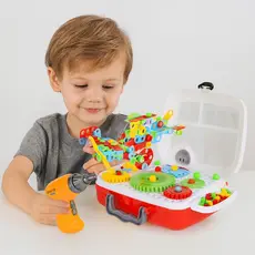 Kit de Ferramenta Infantil de Montar com Maleta e Mini Parafusadeira Elétrica Brinquedo Educativo