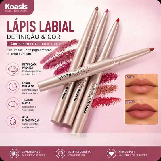 Lápis Delineador Labial Koasis – Cor Intensa e Alta Definição Fórmula matte de longa duração