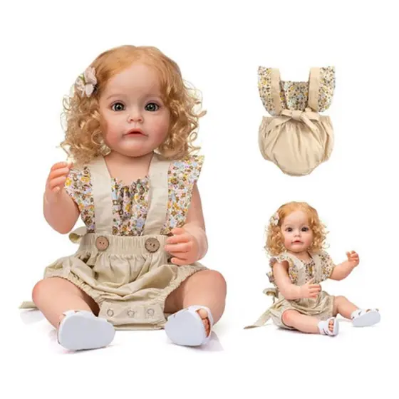 Bebê Reborn Boneca Silicone Menina Pintado Realista Cabelo Dourado 56cm