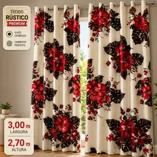 Cortina Rústica Floral para Sala e Quarto | 3,00m x 2,70m | Ideal para Varão | Decoração Charmosa
